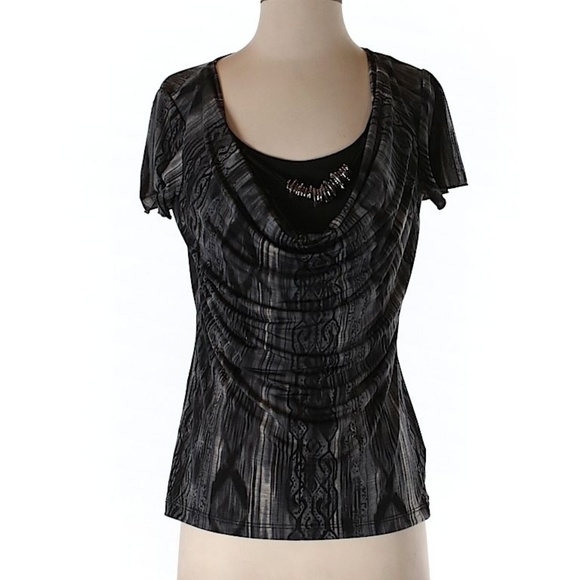 AGB Short Sleeve patterned drape neck top - Picture 1 of 2